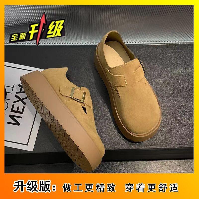 Increase the height of one pedal, lazy shoes are versatile with skirts, single shoes, women's retro Boken shoes, platform soles, new in autumn 2025