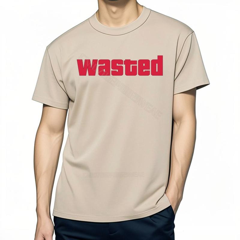 T Shirt Men Comfortable Cheap Tshirt Wasted Text On Black Crew Neck Mens Tshirt Stylish Soft Plus Size Tshirt