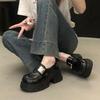 Small Man Thick-soled Black Small Leather Shoes Women's 2025 Autumn New Versatile Velcro Single Shoes British Style Loafers
