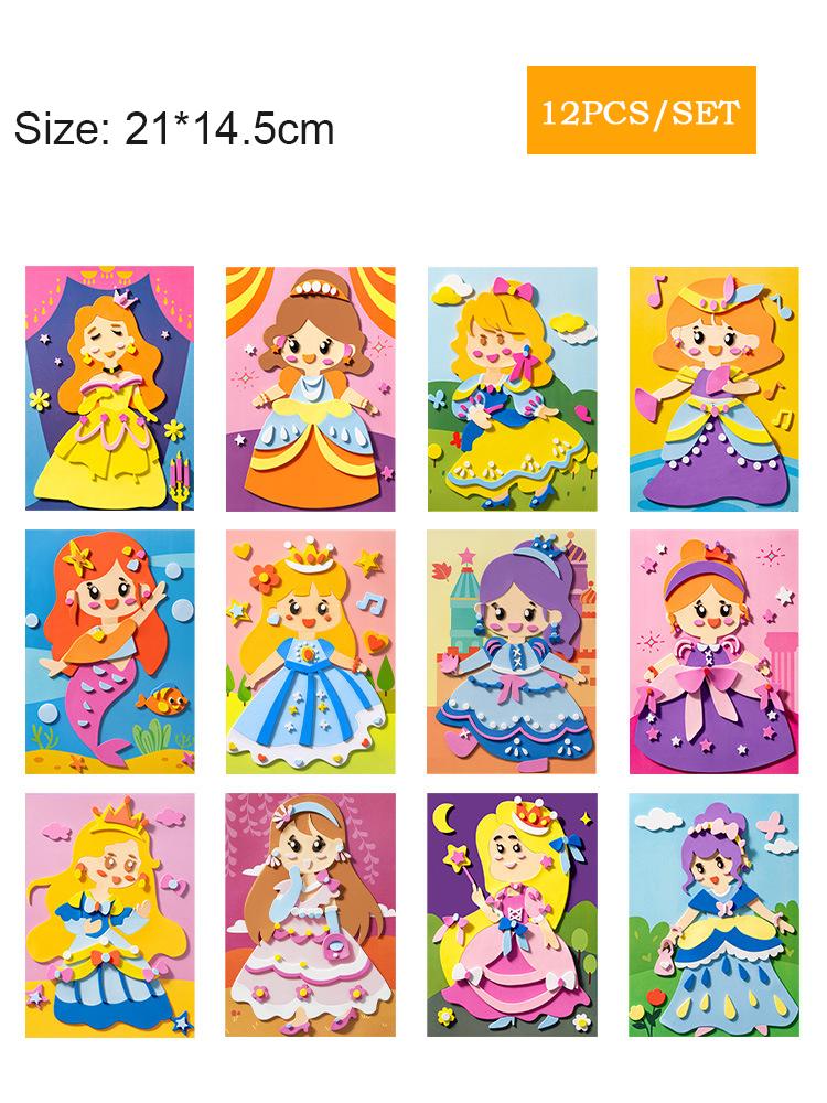 12 Pcs/Set Children's 3D EVA Stickers Kindergarten Boys and Girls Educational Handmade Sticker Paper Craft DIY Material Kit Toy