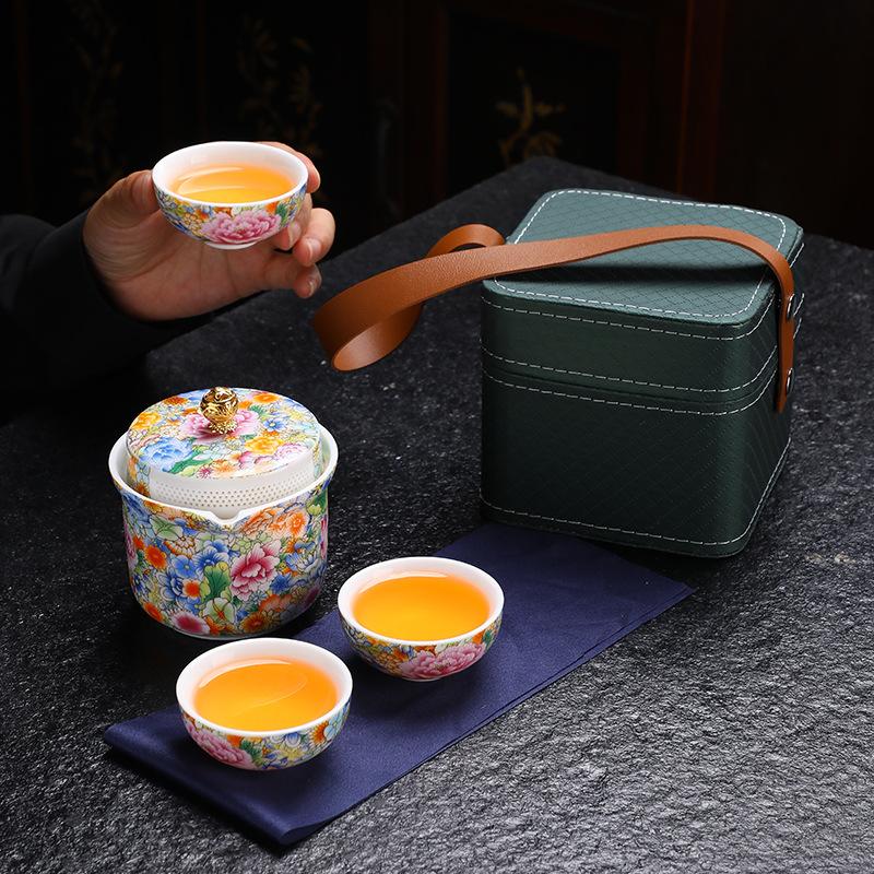 High-grade enamel color master cup tea cup travel tea set tea cup drinking tea household ceramic kung fu tea set guest cup