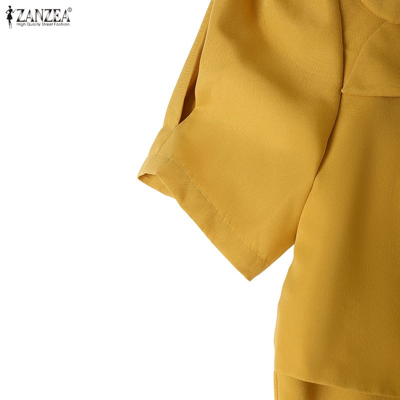 ZANZEA Women Casual Square Collar Summer Short Sleeve Sheath Dress