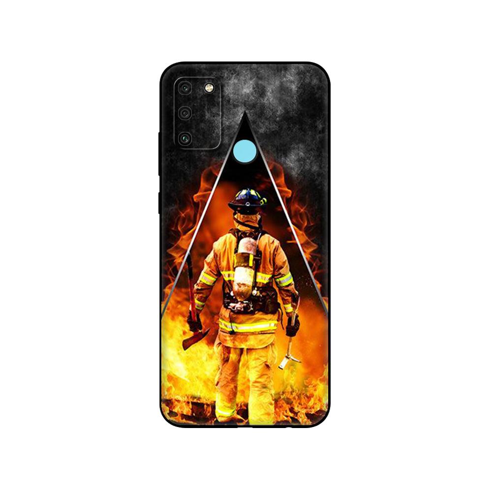 Černé TPU pouzdro pro Huawei Honor 8a Prime 8s Prime 9 Lite honor 9A 9C 9X Premium 9x Pro 9S Pouzdro Kryt Hasičští hrdinové Hasič