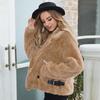 Inverno pele real velo fuzzy falso quente shearling jaqueta curto casaco de pelúcia com bolso