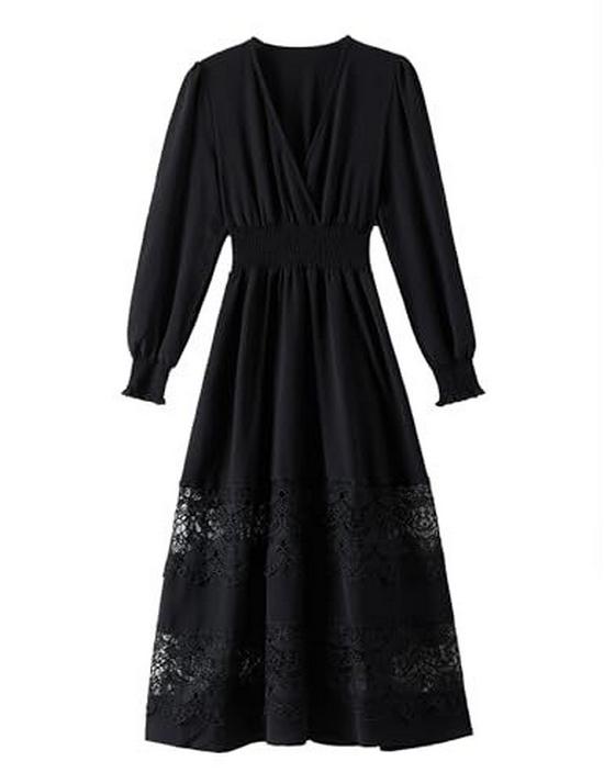 Elegant French Fashion V-Neck Lace Dress: Sexy, Waist-Cinching, Slim-Fit, Ruffled Long Skirt