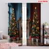 2pcs 2D Flat Printing Christmas Curtain Warm Romantic Christmas Fireplace Versatile Durable Polyester Without Electricity