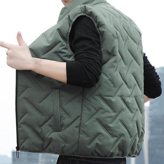 Men Waistcoat Embossing Solid Color Stand Collar Cotton Padded Coldproof Autumn Winter Zipper Vest Coat for Rock Climbing