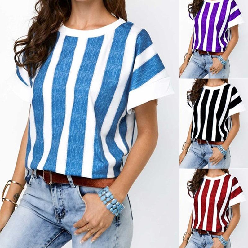Casual Striped Contrast O Neck Tops