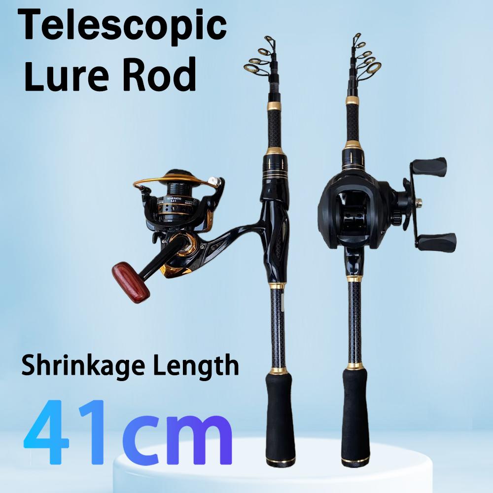 Combo Canna da Pesca Spinning Portatile Corta Telescopica Mini Canna da Mare Lunghezza Chiusa 41-42 cm Con Rapporto di Recupero 7.2:1/5.2:Kit 1 Ruota