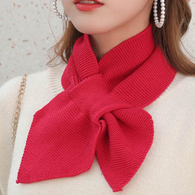 Autumn Winter Scarf Soft Neck Scarf Girls Knitted Sweater Bowtie Women Casual Cross Fishtail Scarf Straps Ladies Shawl