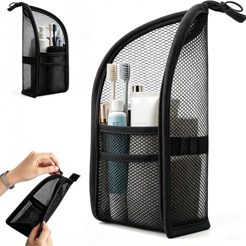 Portable Foldable Mesh Toiletry Bag Transparent Waterproof Lightweight Pouch for Family Travel Toiletries Storage