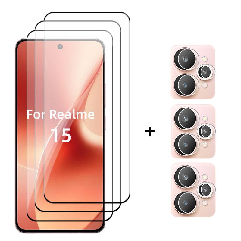 6in1 Glass For Realme 15 5G Full Cover Tempered Glass Realme 15 Screen Protector Protective Phone Lens Film For Realme 15
