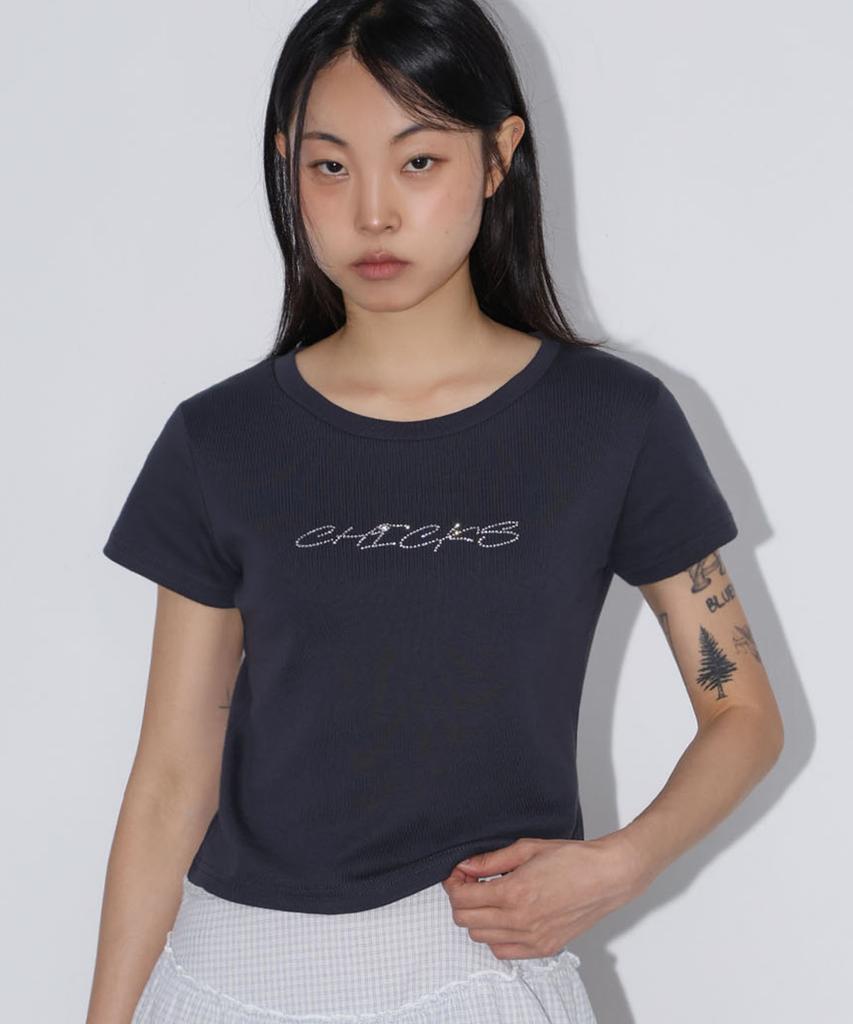 CHICKS Hotfix Logo Short Sleeve T-Shirt Charcoal