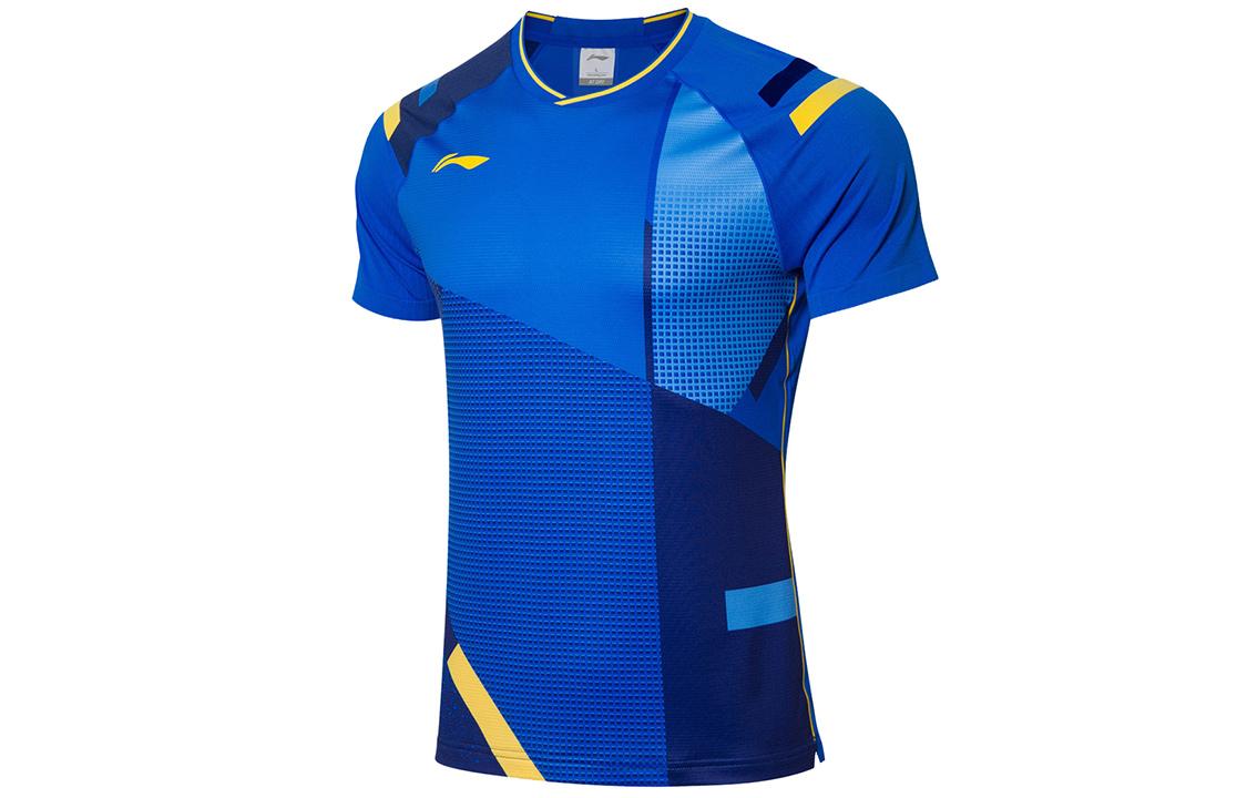 Li Ning T Shirts Men s Blue V Neck Moderate Straight Fit AAYR009-3 M