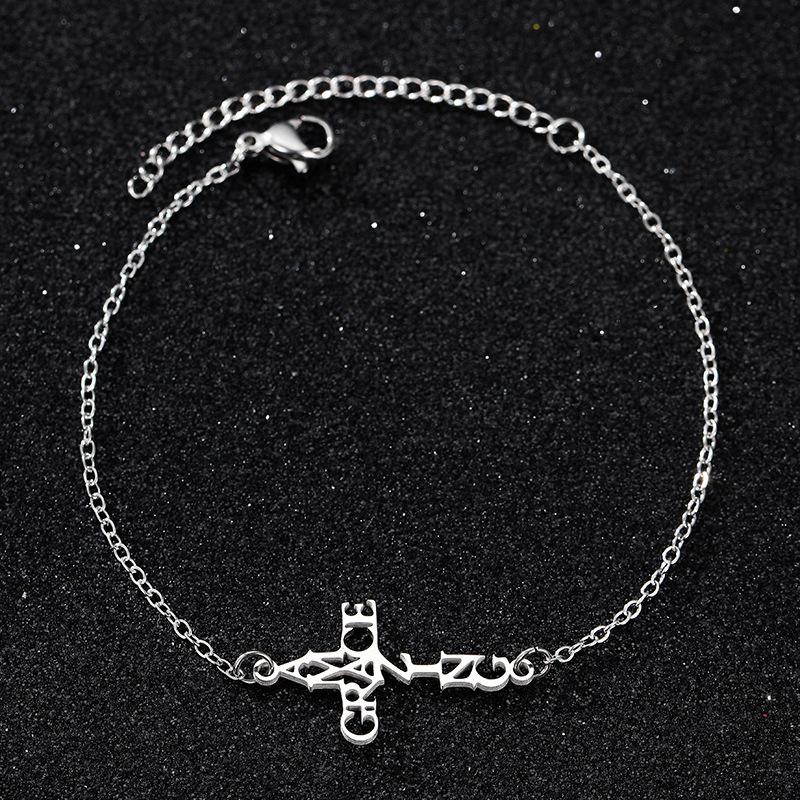 Silver Stainless Steel Cross Bracelet Light Luxury Design Sense English Letter Style Fashion Jewelry
