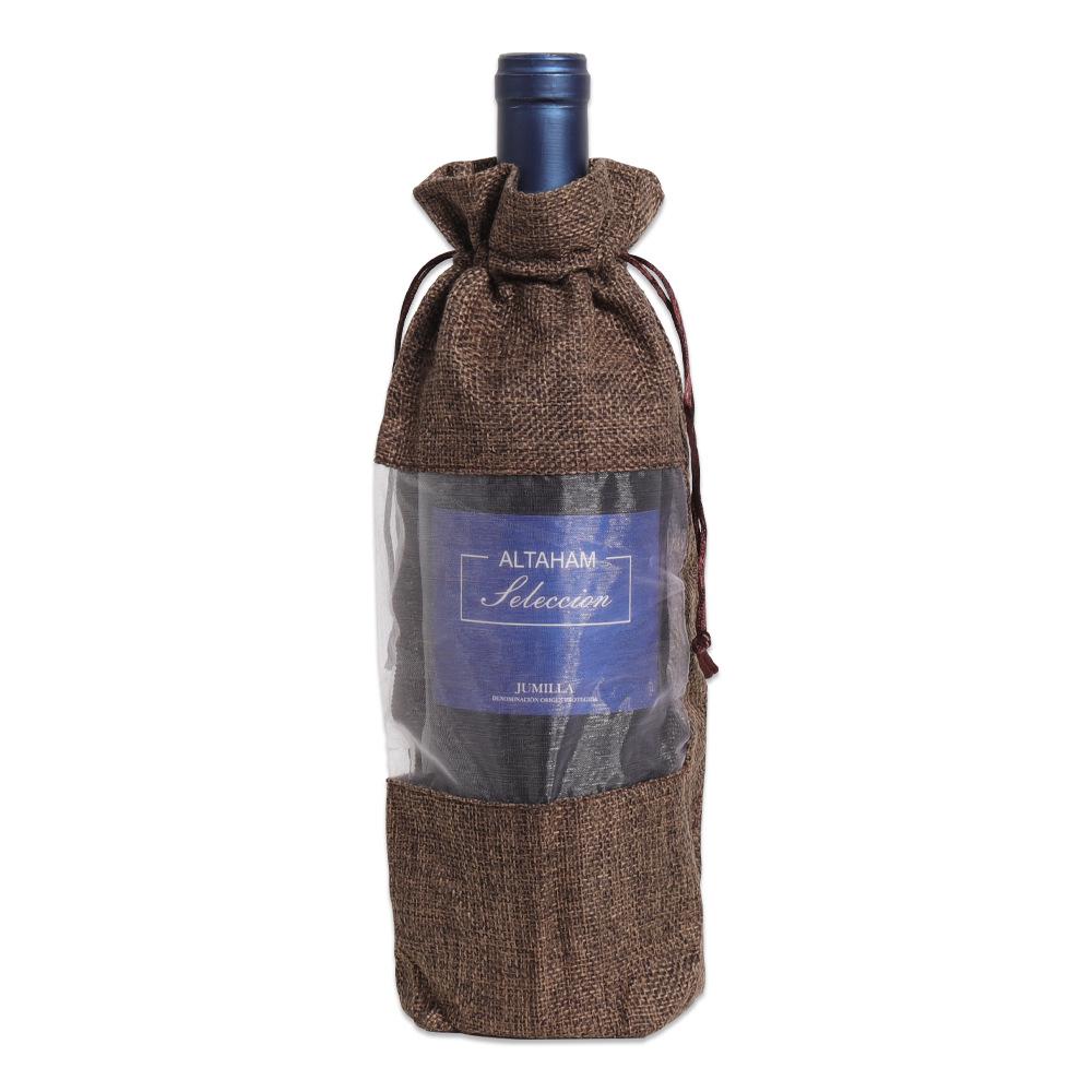 Multicolor Burlap Wine Gift Set with Drawstring Bag