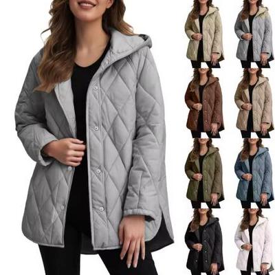 Autumn Winter Fashion Jacket Coat Women's Parkas Casual Curled Edge Hooded Padded Coat Lattice Outerwear