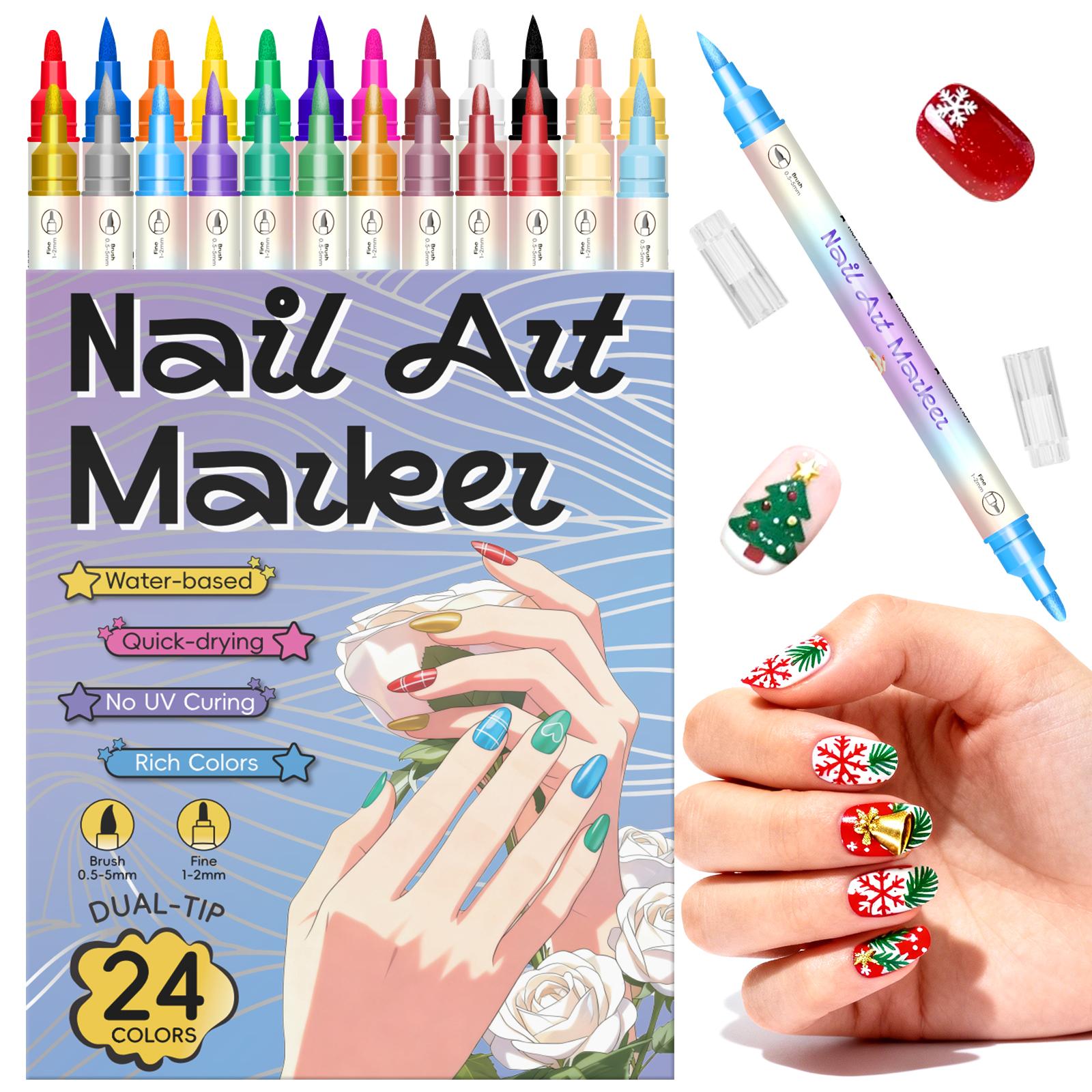 12/24 Kleuren 3D Nagellak Pennen Set, Dubbelzijdige Nagelpunt Graffiti Stippen Pen Sneldrogend Langhoudend Acrylverf Markers