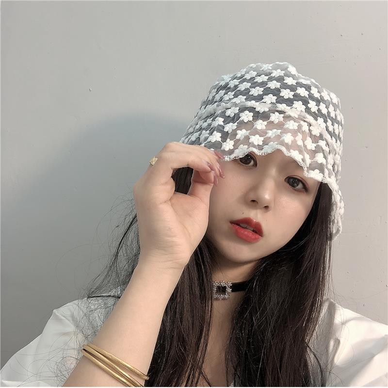 Women's Summer Fisherman Hat Retro Lightweight Floral Embroidery Sun Protection Korean Style Lace Sunshade Basin Hat