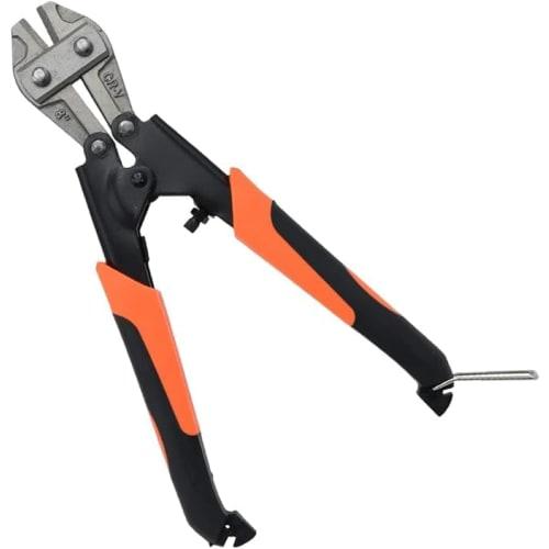 Bolt Cutter Tool, Ambidextrous, with Locking Function, for Cutting Chains and Wires, Orange/Black