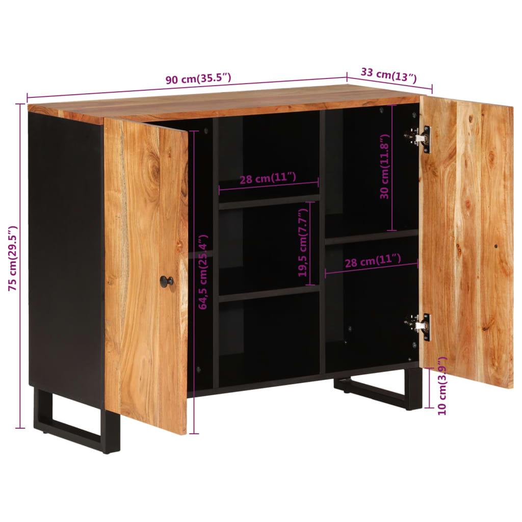 Sideboard with 2 Doors 90x33x75 Cm Solid Acacia Wood