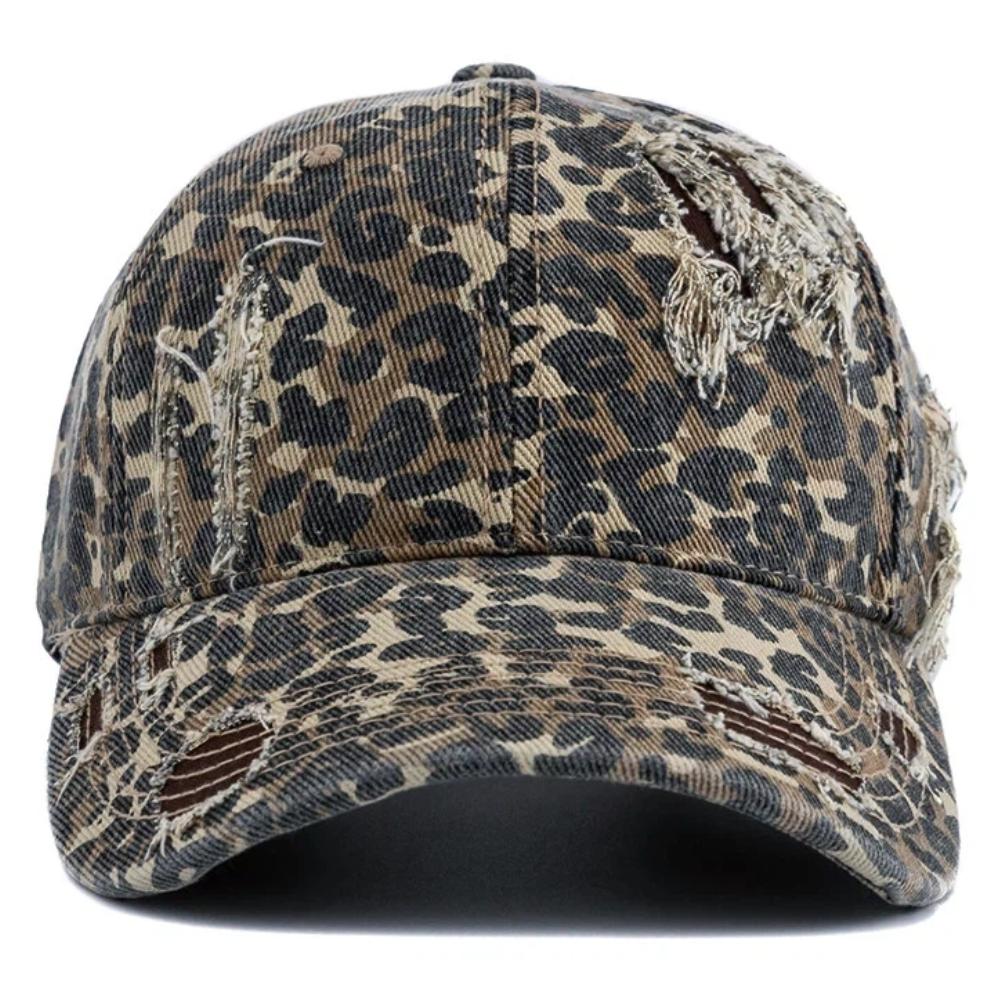 New Style Women's Vintage Distressed Baseball Cap Leopard Print Ripped Sun Hat Casual Streetwear Outdoor Cap