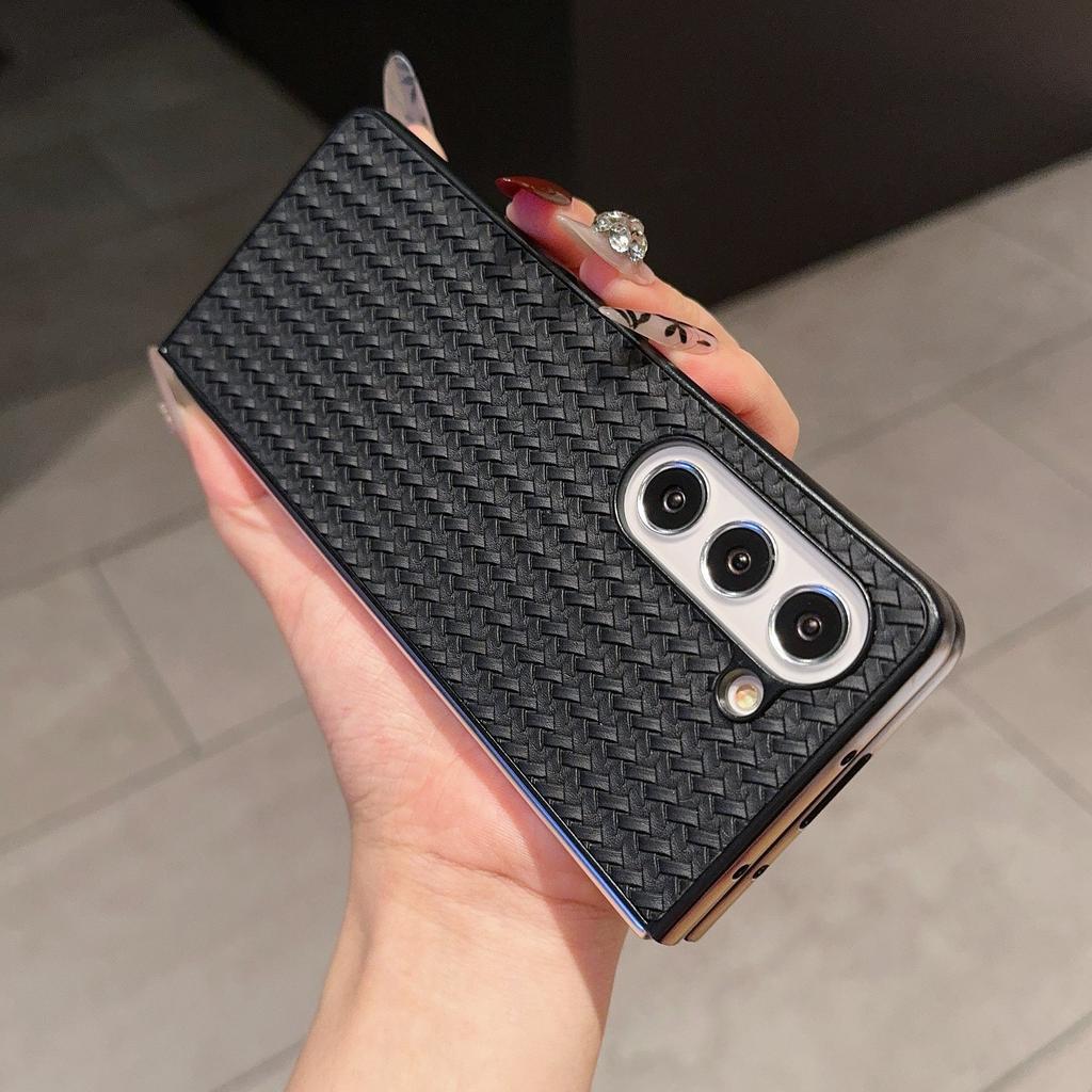For Samsung Galaxy Z Fold5 5G Case Woven Texture PU Leather Coated PC Phone Cover