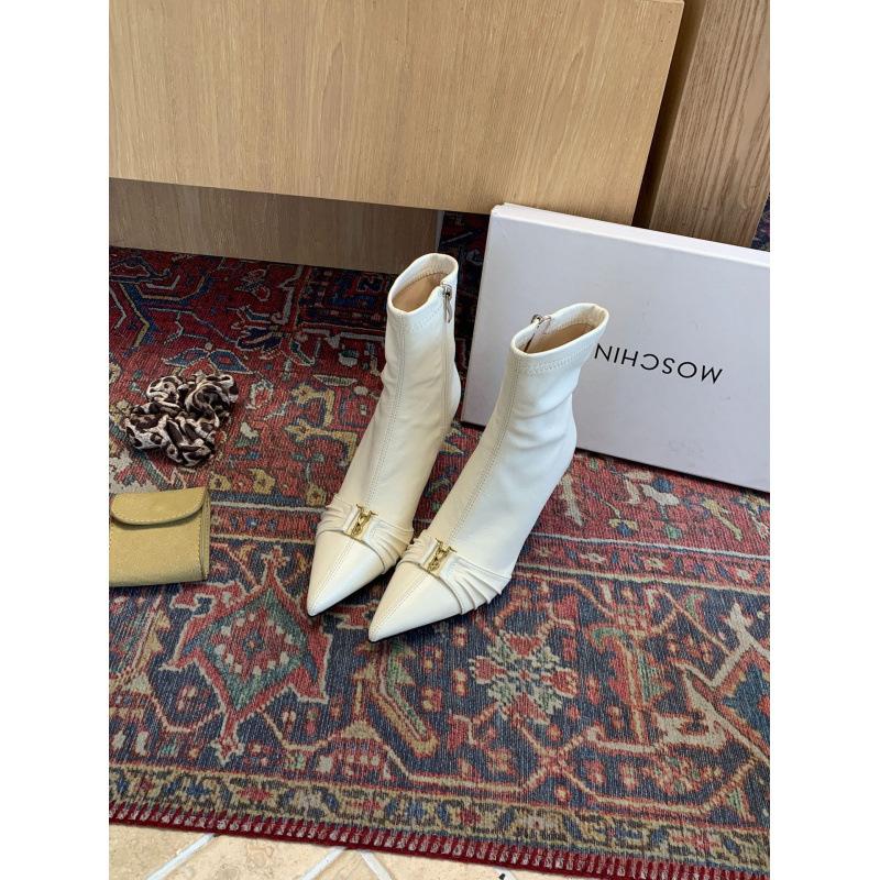 2025 autumn and winter new fashion thin boots pointed glossy high-heeled short boots belt buckle thin-heeled short boots fashion boots