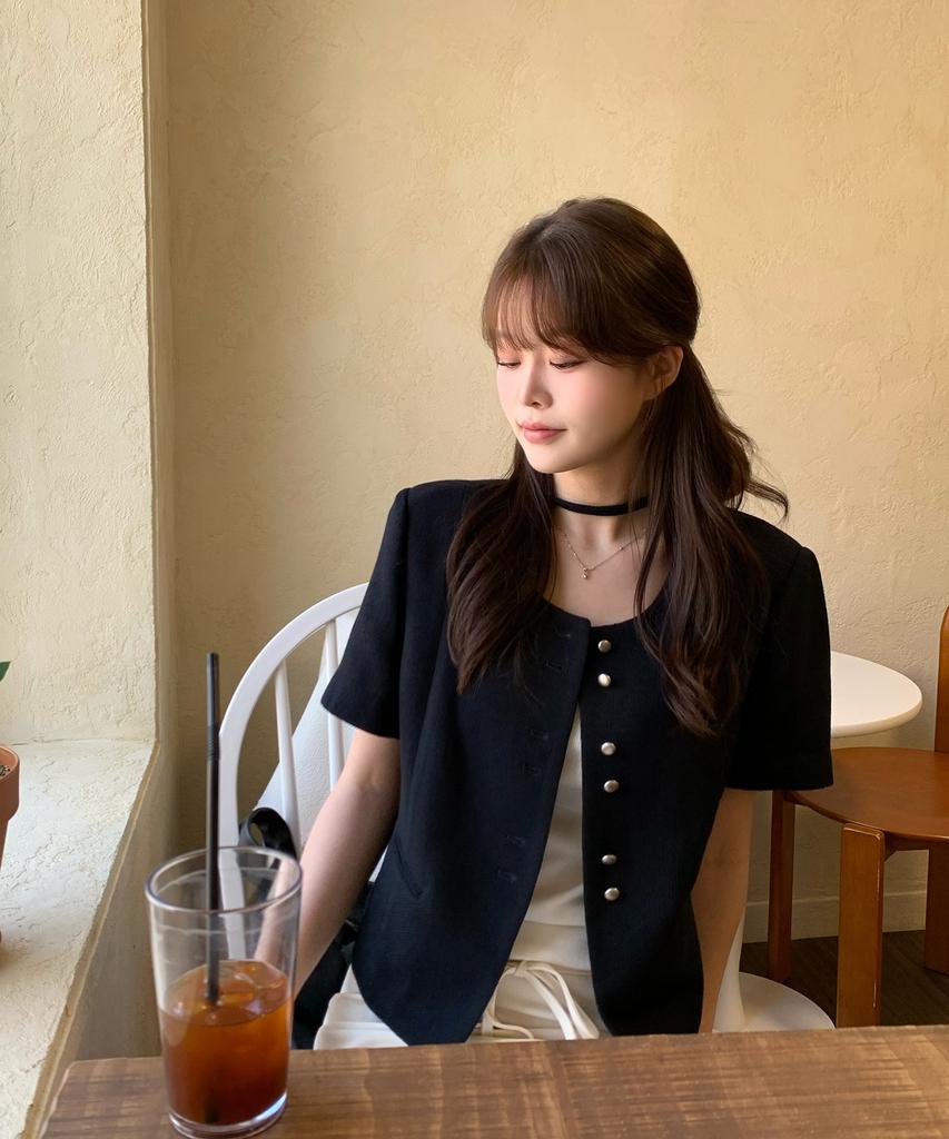 Mixxo Tweed Button Short Sleeve Jacket_Miwjkg55Pb