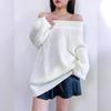 Winter Damen Verdickung Sexy Einreiher Kragen Pullover Pullover Locker Tops Dicke Nadel Laternenärmel Strickpullover Tide