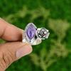 Natural African Amethyst Statement Flower Ring Size 7.25 925 Silver For Women