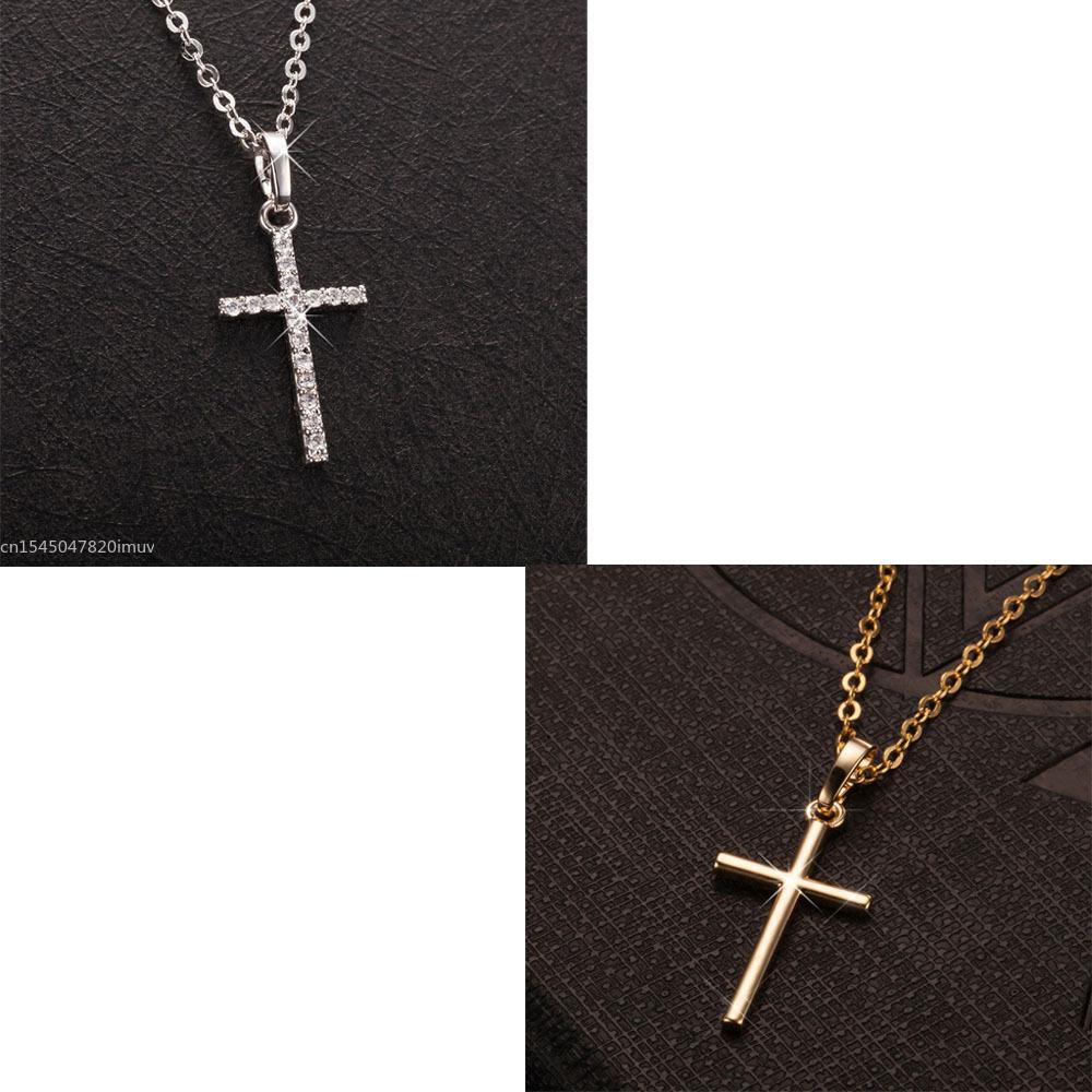 Luxury Zircon Cross Pendants Necklace Fashion Light Golden Silver Color for Men Women Jewelry Chain Accessory