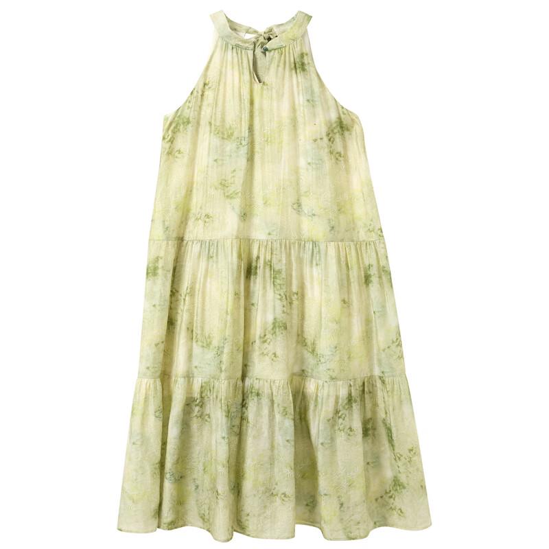 Sancai New Chinese Style Halter Neck Floral Maxi Dress