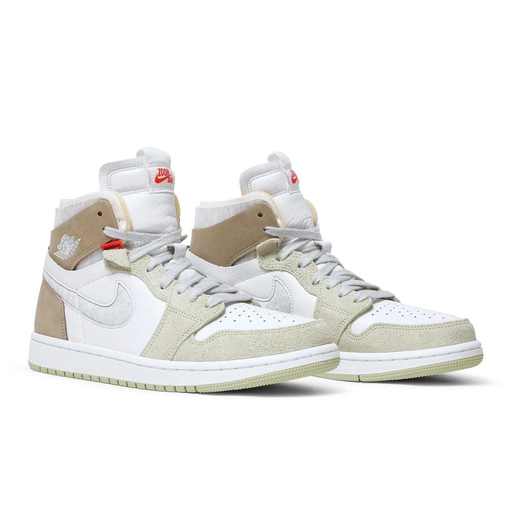Womens Air Jordan 1 High Zoom Comfort 'Olive Aura' (women's Sizes) White / Olive Aura / Khaki / Grey Heather Vintage Basketball Shoes CT0979 102