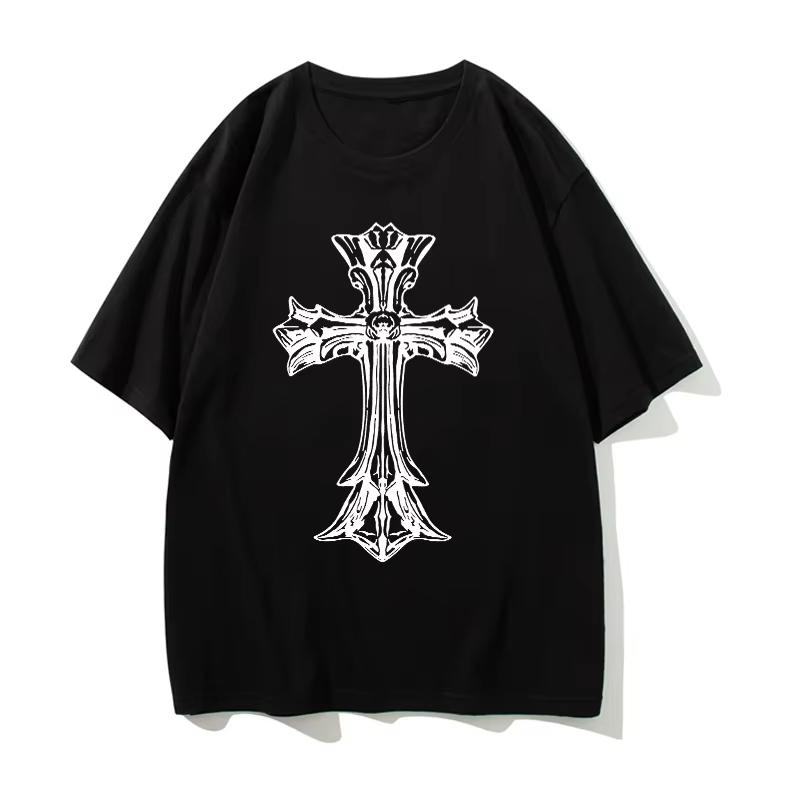 2025 New Summer Men's Offset Printing Flower Easter Horror Cross Men's Casual Loose Short Sleeved T-shirt