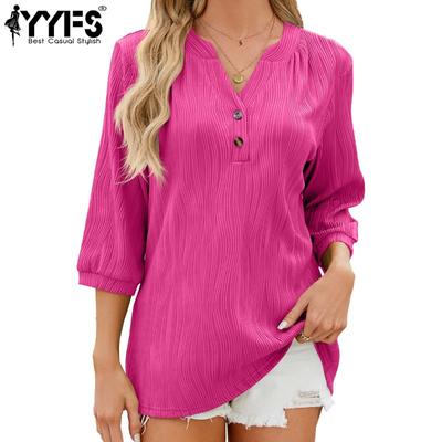 Women's Fashion Casual Summer Spring Solid Color Print Short Sleeve V-Neck Blouses & Shirts