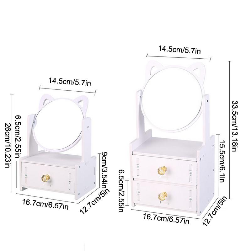Assembly Makeup Mini Table Multifunctional Cosmetics Storage Rack With Rotating Mirror Skin Care Products Organizer Drawer Shelf