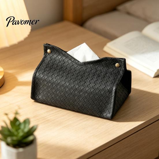 Durable Kitchen Paper Organizer PU Leather Tissue Box Holder, with Snap Design, Portable Foldable Case for Office Facial Dispenser, Desk And