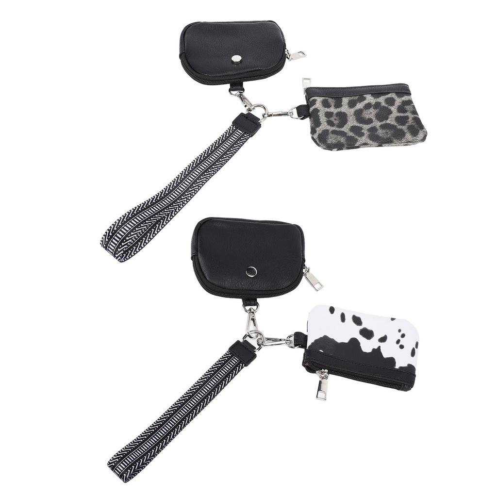 Mini Zip Wristlet Wallet Water Resistant Detachable Fashionable Dual Pouch Coin Purse Keychain for C