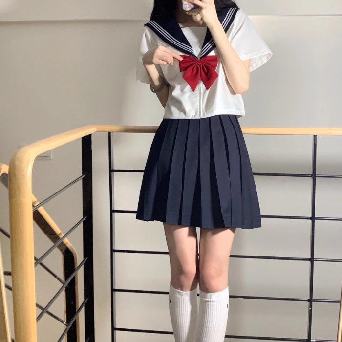 

Японская школьная форма JK: Белый комплект юбки и футболки с коротким рукавом - Милый летний академический стиль L