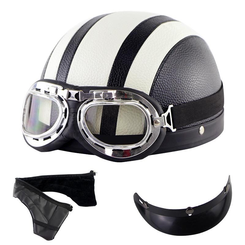 Hot Sell Brown Synthetic Leather Vintage Motorcycle Motorbike Vespa Open Face Half Motor Scooter Helmets & Goggles