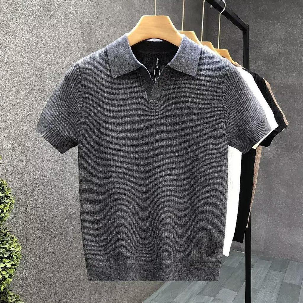 Men's High-Quality Solid Color Polo Shirt: Short Sleeve, Breathable, Casual Lapel Top for Spring, Summer, and Autumn.