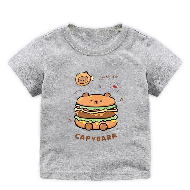 

Детская свободная одежда футболка с коротким рукавом мальчики девочки хлопок круглый вырез топы футболка лето детская одежда милый принт капибары 3T(100cm)