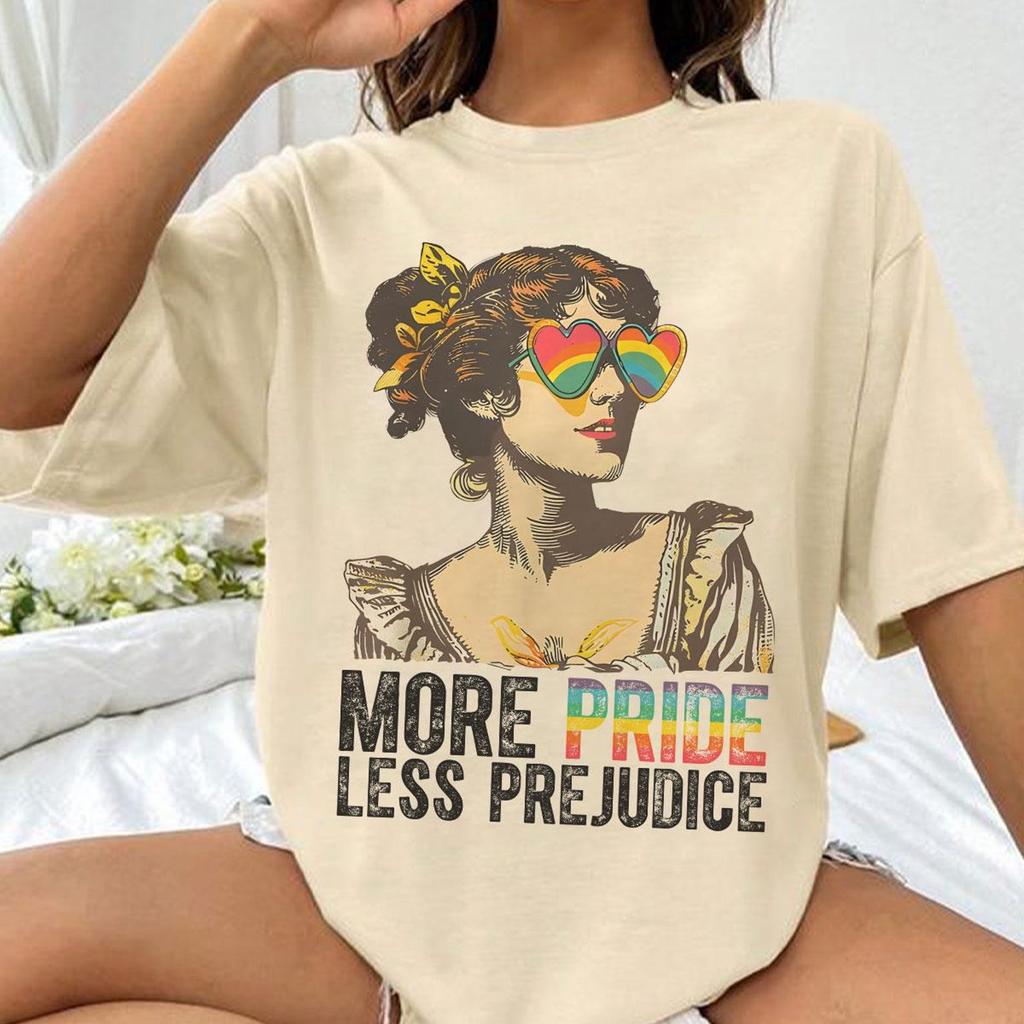 More Pride Less Prejudice Shirt, Peripheral Pattern Printing Summer Luxury Brand Cotton Men's and Women's T-Shirt Short Sleeve
