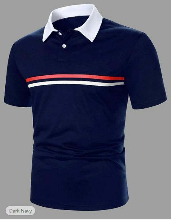 

Express Sport Мужская рубашка с полосатым воротником поло на пуговицах - Лето 2023 Европа и Америка Extra Large темно-синий