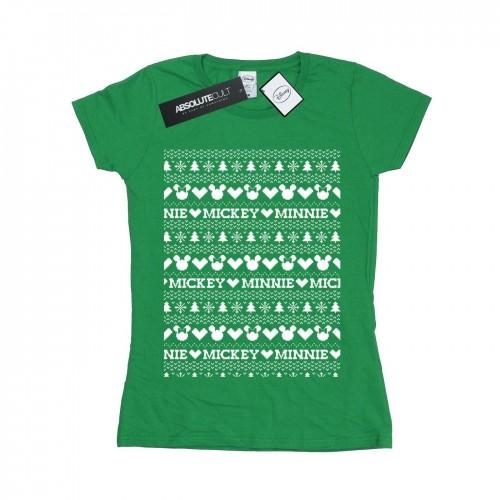 

Disney Womens/Ladies Mickey And Minnie Christmas Fair Isle Cotton T-Shirt