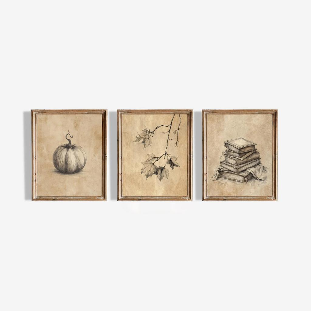 Autumn Leaves Jack-o-lanterns Canvas Prints Scary Witch Halloween Wall Art Posters for Modern Living Room Autumn Home Decor