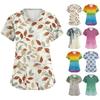 Women's Cute Printed Work Clothes V-neck Double Layer Pockets Basic Short Sleeve Top Pullover