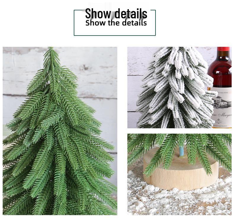Mini Snowy Cedar Christmas Tree with Round Wood Base - Desktop Ornament