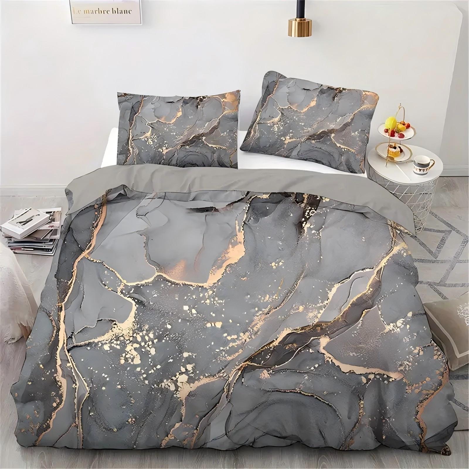 

Grey Gold Marble 3D Print Duvet Cover Luxury Simple Style Soft Polyester Comfortable For Teens Adults Quilt Cover Pillowcase 135x200cm 2pcs